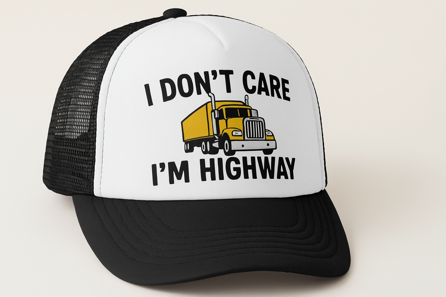 funny trucker hat design black back and white front